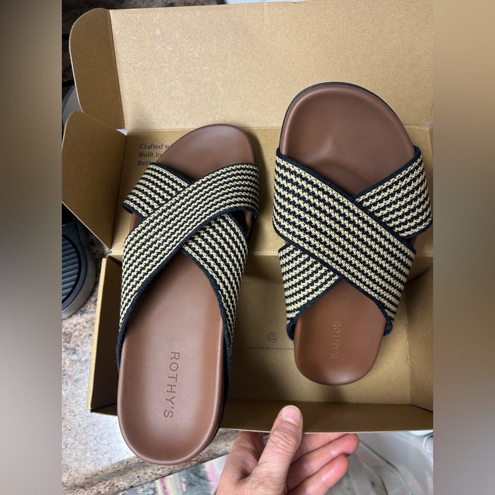 Rothy's Weekend Slide Toffee Stripe